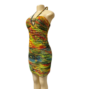 Multicolor Beaded Halter Bodycon Dress by Alberto Makali - M